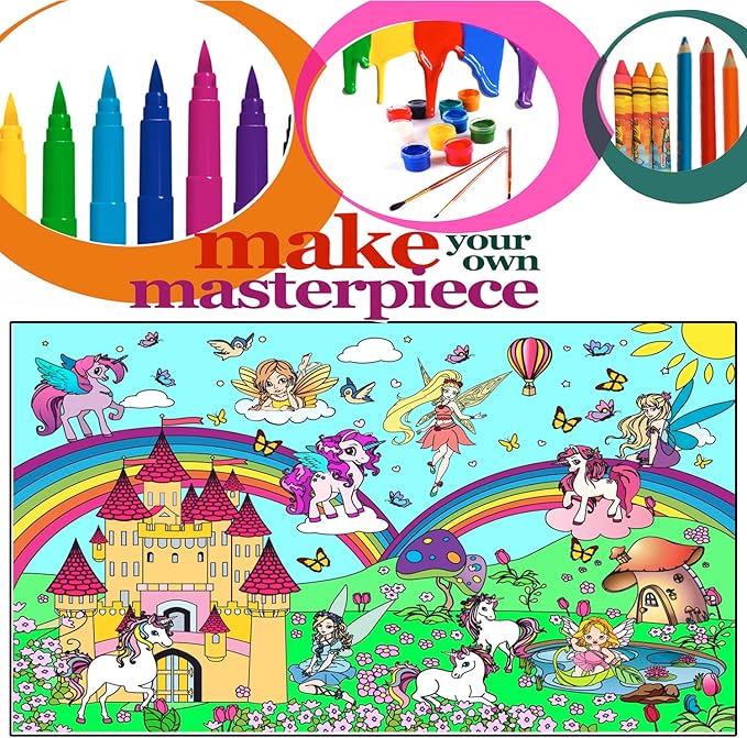ALEX Art Giant Coloring Poster Unicorn and Fairy - Wall Coloring Posters for Kids - Large Coloring Poster to Color - Jumbo Coloring Sheets Floor Size - Huge Coloring - Big Coloring Pages