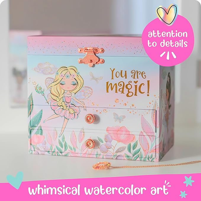 Giggle & Honey Musical Fairy Jewelry Box for Girls - Kids Music Box with Spinning Fairy and Mirror, Princess Birthday Gifts for Little Girls, Childrens Jewelry Boxes for Ages 3-10 - 6.8 x 5.3 x 6 in