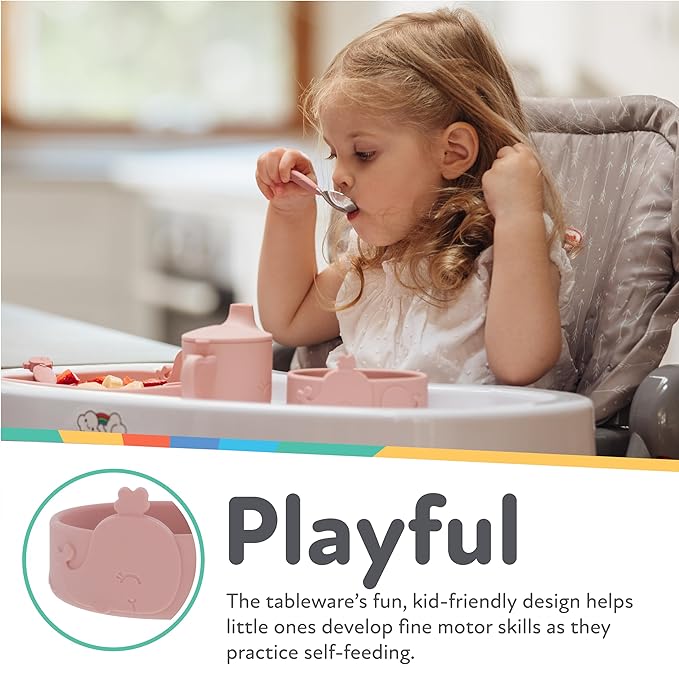 Nuby Animal Friend Silicone Round Bowl - Toddler Bowl - 6+ Months - Pink Whale Bowl