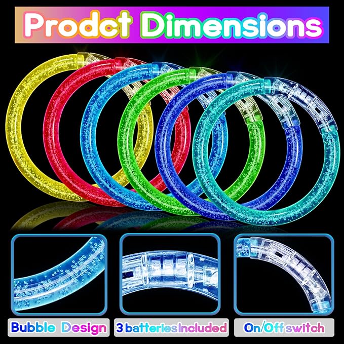 24Pack Glow Bracelets,Glow in The Dark Bracelets Flashing Light Up Bracelets,LED Bracelets Party Supplies Favors Game Gifts for Rave Concert Carnival,6 Color