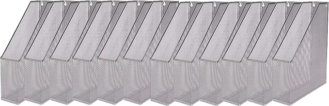 YBM HOME Steel Mesh Wall Magazine File Holder for Home & Office Organization, Serves as a Magazine Rack, Desk Organizer, Letter and Mail Bin, Holds Up to 20 Magazines - 12-Pack Silver, 1111-12