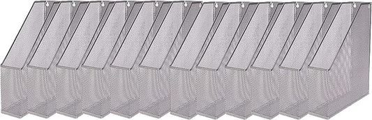 YBM HOME Steel Mesh Wall Magazine File Holder for Home & Office Organization, Serves as a Magazine Rack, Desk Organizer, Letter and Mail Bin, Holds Up to 20 Magazines - 12-Pack Silver, 1111-12