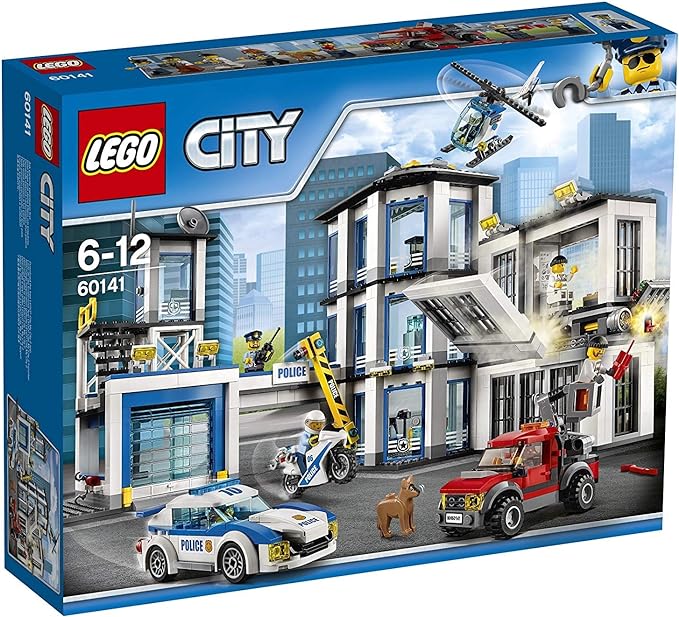 City Police Station Building Set, Toy Helicopter Car & Motorbike, Police Toys