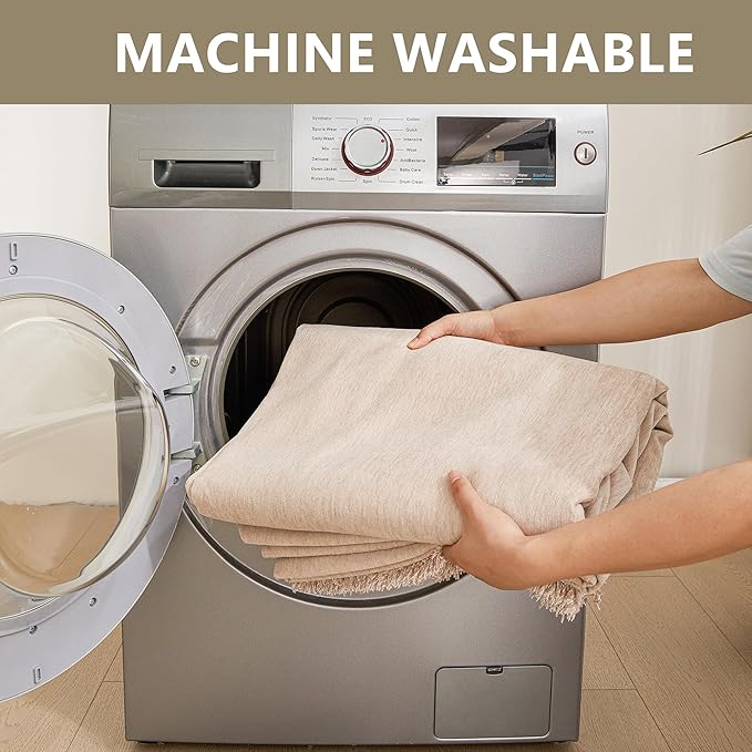 MYSKY HOME Khaki Sectional Sofa Covers Chenille Couch Cover for Dogs Solid Sofa Cover for 3 Cushion Couch Washable Couch Covers with Tassel Edge L Shape Sofa Throw Large Sofa Slipcover, 71" X134"