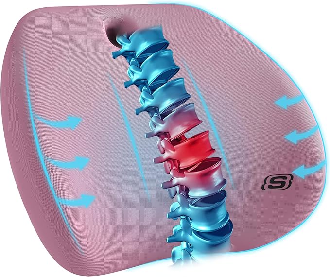 Skechers Lumbar Support Pillow for Office Chair,Memory Foam Lumbar Pillow,Lower Back Pain Relief Lumbar Pillow,Ergonomic Design Back Support Pillow for Office Chair,Car,Home,Travel,Purple