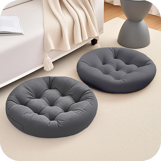 4Pcs Floor Pillows for Adults, 22x22x6 Inch Meditation Cushions, Large Round Sitting Cushion Living Room Memory Foam Pillow for Sitting (4, Grey, 22x22x6 Inch)