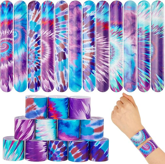 Lewtemi 48 Pcs Tie Dye Slap Bracelets Tie Dye Party Favors, Colorful Tie Dye Wristbands Bracelets for Kids Boys and Girls, Goodie Bag Fillers, Carnival Prize, Party Decorations(Lively Style)