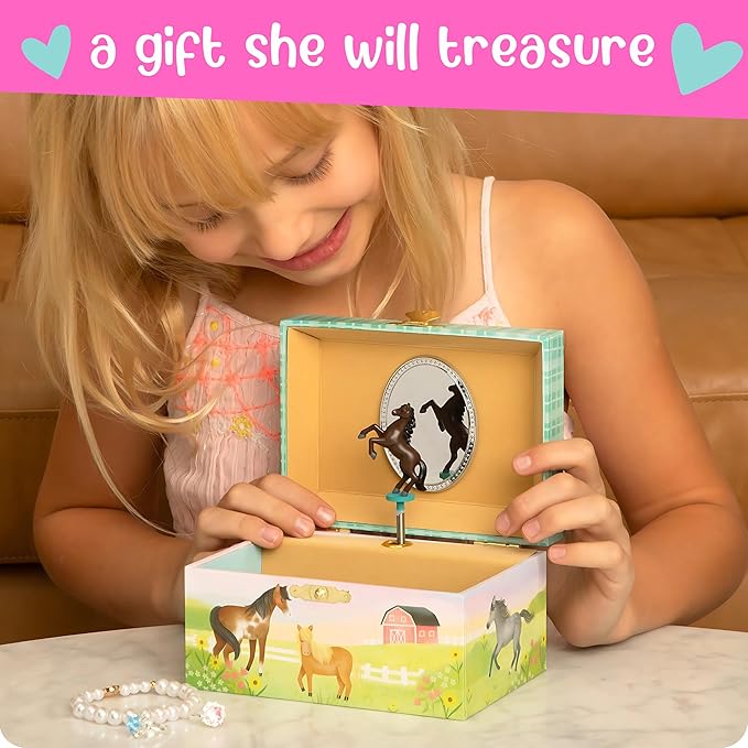 Horse Jewelry Box - Horse Toys for Girls Age 4-6- Kids Jewelry Box with Spinning Horse - 6 x 4.7 x 3.5 in