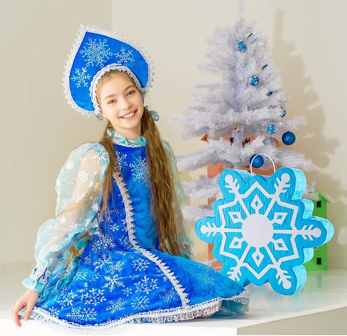 Lewtemi 13.9 x 12.2 Inch Blue Snowflake Piñata Winter Piñata Froze Piñata Birthday Party Supplies with Blindfold Bat Round Tissue Paper for Winter Theme Party Holidays Baby Shower Christmas Decors