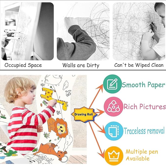 Large Size Coloring Paper Roll for Kids, Toddler Drawing Paper Roll,DIY Sticky Wall Painting Color Filling Paper,Creative Early Educational Toys for Toddlers 120 * 15 Inch (Ocean)