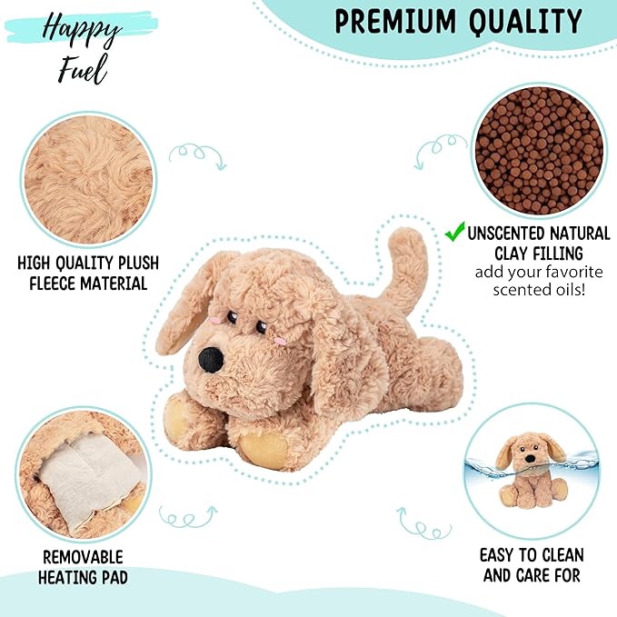 Golden Retriever Dog Microwavable & Weighted Puppy Stuffed Animals- 1.5 Lbs Unscented Doodle Heating Pad for Warmth, Period Cramps & Anxiety, Cute Dog Plushie Toy Gifts for Women Girls & Kids