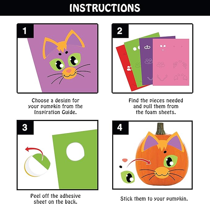 JOYIN 18 Packs Halloween Craft Foam Stickers, Arts Activities Party Supplies, Kids Party Favors, Pumpkin Decorating Kit, Jack O Lantern Face Stickers in 6 Designs, Pumpkin Decor School Party Games