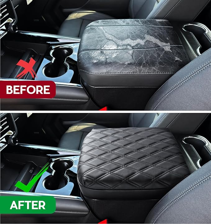 Center Console Armrest Cover for Chevy Chevrolet Silverado/GMC Sierra 2019-2024 2025, Tahoe & Suburban & Yukon 2021-2025, PU Leather Middle Console Cover Protector Pad, Truck Interior Accessories