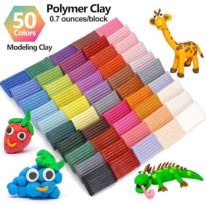 CiaraQ Polymer Clay Starter kit, Oven Bake Modeling Clay with Sculpting Tools, 50 Colors, 2.8 lb