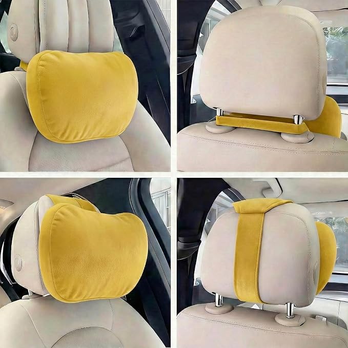 WELBRIT 2PCS Car Pillow for Car Neck Pillow for Driving Seat Lumbar Support Soft Cushion with Extra Filling Accessories Back Support for Travel Nap and Trips Sleeping (Golden, Head)