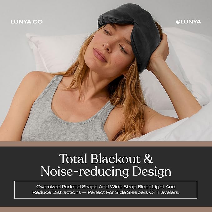 Lunya Weighted Silk Sleep Mask – Mulberry Silk Eye Cover with Cooling Glass Beads, Noise-Reducing Fit, Washable Fabric, and Travel Pouch – Sleeping Mask for Men and Women - Meditative Grey – Small