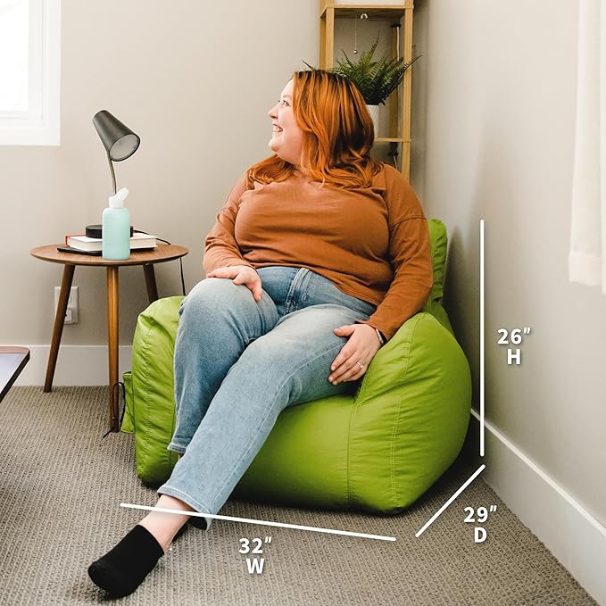 Big Joe Dorm Bean Bag Chair with Drink Holder and Pocket, Spicy Lime Smartmax, Durable Polyester Nylon Blend, 3 feet