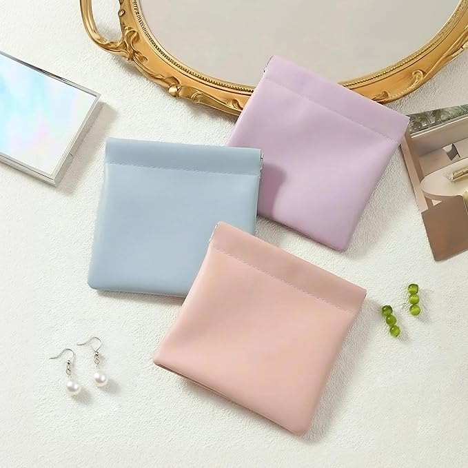 4Pcs Personalized Snap Closure Leather Organizer Pouch,Portable Small Makeup Bag for Women,Coin Purse Lipstick Cosmetics Accessories Organizer,Small Travel Kit Storage Pouch ﻿ (A)