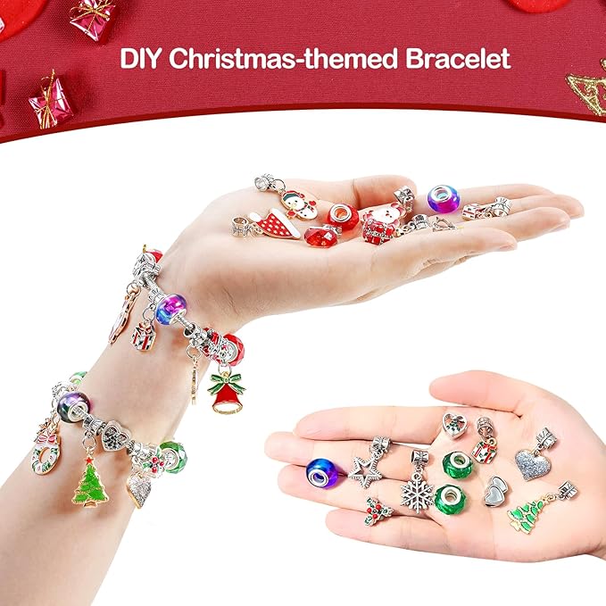 Christmas Advent Calendar 2024 Girls, 24 Days Xmas Countdown Calendar Jewelry Bracelet Set, DIY Charm Bracelet Making Kit Gift for Girls Kids Teens