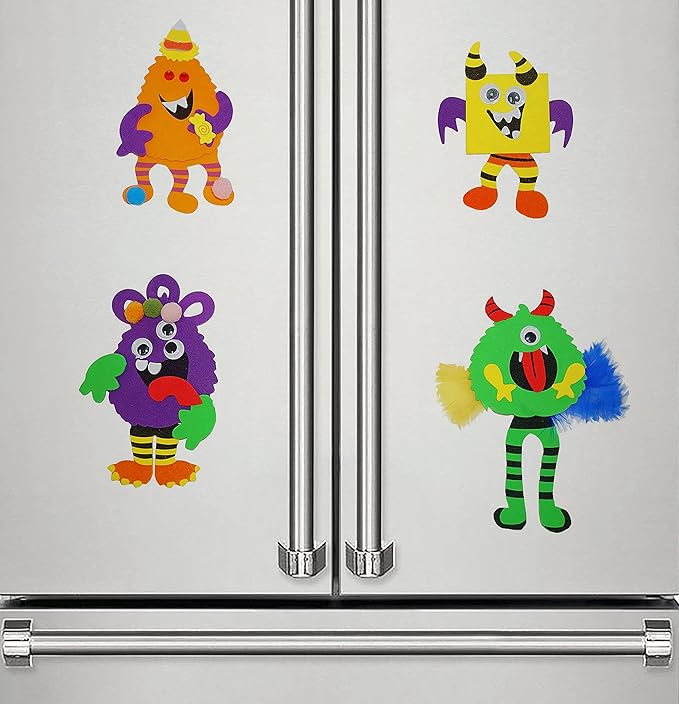 4E's Novelty 24 Halloween Crafts for Kids - Silly Monsters Foam Magnet Craft Kits - 24 Pack / 4 Styles, Classroom Arts & Crafts