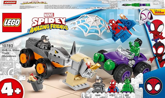 Lego 10782 Marvel Hulk vs. Rhino Monster Truck Showdown, Toy for Kids, Boys & Girls Age 4 Plus with Spider-Man Minifigure, Spidey and His Amazing Friends Series