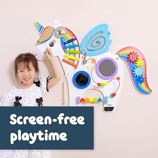 SPARK & WOW Unicorn Activity Wall Panel | Ages 18m+ | Montessori Sensory Wall Toy | 8 Activities | Busy Board | Toddler Room Décor