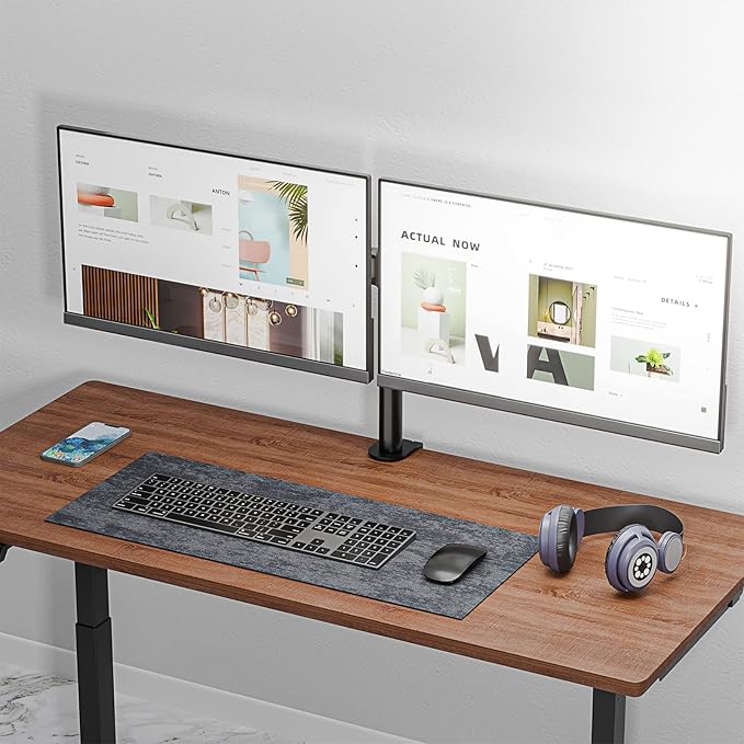 WALI Dual Monitor Stand for 13-27 inch Screens, Dual Monitor Mounts for 2 Monitors, 2 Monitor Desk Mount Holds up to 22 lbs, Height Adjustable Swivel Tilt Rotation, 75x75/100x100mm (M002), Black