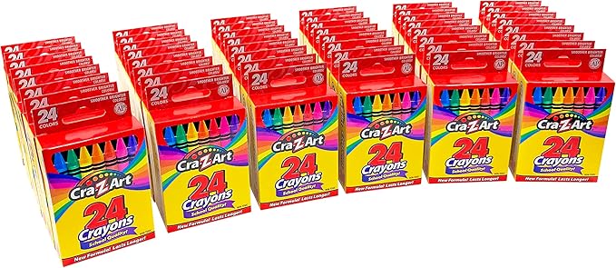 Cra-Z-Art Crayons Bulk Pack School Supplies, 24 Count Crayon Box Pack of 48 Individual Crayon Boxes