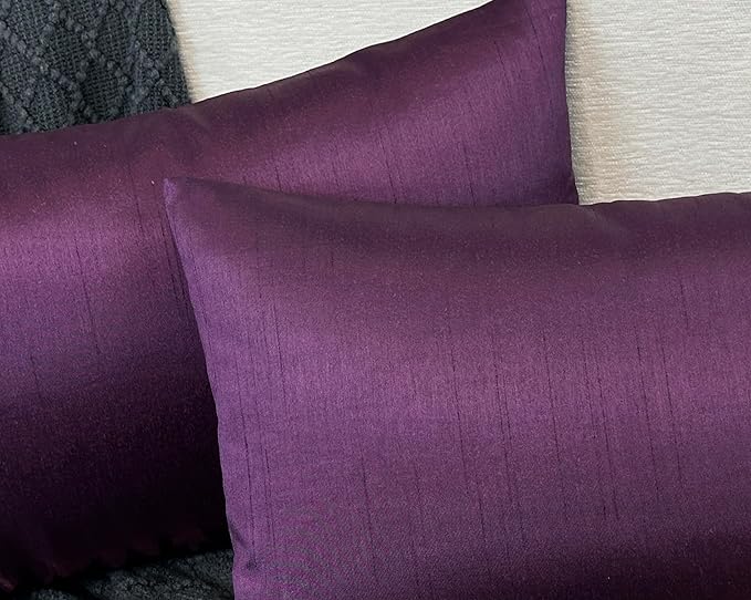 Aiking Home 12x24 Inches Faux Silk Rectangular Throw Pillow Cover, Zipper Closure, Eggplant (Set of 2)