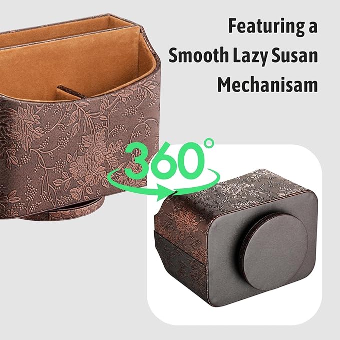 Remote Control Holder, Spinning Desk Organizer, Nightstand Bedside Caddy for TV Remotes/Tablets/Phones/Eyeglasses/Books/Pens - Antique