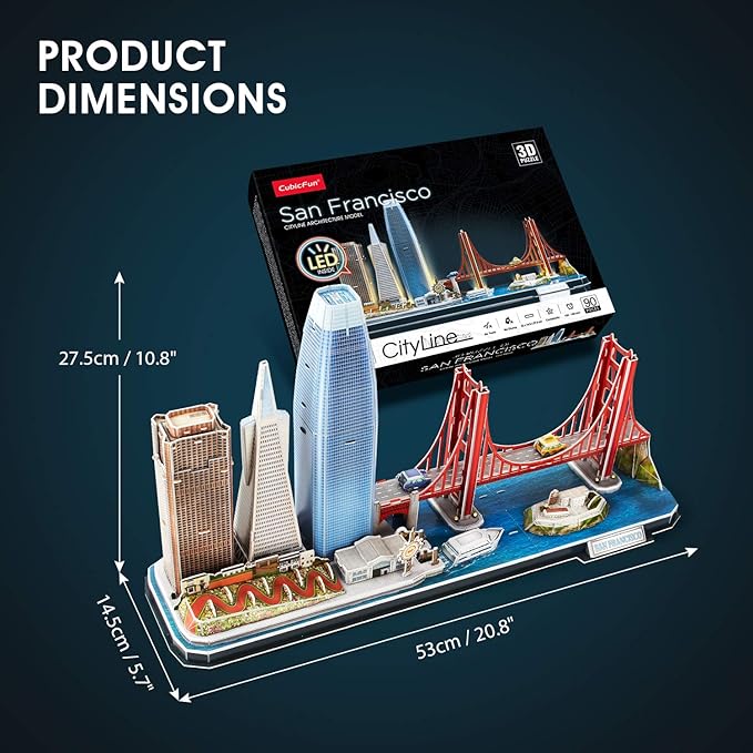 CubicFun 3D Puzzles for Kids Ages 8-10 LED San Francisco Cityline, Arts and Crafts for Kids Ages 8-12 STEM Projects for Kids Ages 8-12 Gifts for 8 Year Old Toys for 8 Year Old Girls Architecture