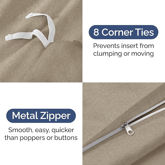 CGK Unlimited Duvet Cover Twin/Twin XL Size Set - Extra Soft Duvet Cover 68 x 90 with 1 Pillow Sham - Hotel Quality, Fade Free w/Zipper Closures & Ties - Bedding and Bed Linens Set (Heathered Beige)