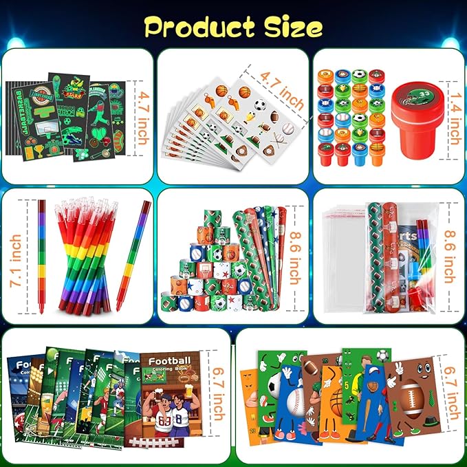 BenLouis 192Pcs Sports Party Favors Football Basketball Soccer Baseball Party Coloring Books Set Bulk for Kids Sports Themed Party Team Gift Goodie Bag Fillers School Classroom games Rewards