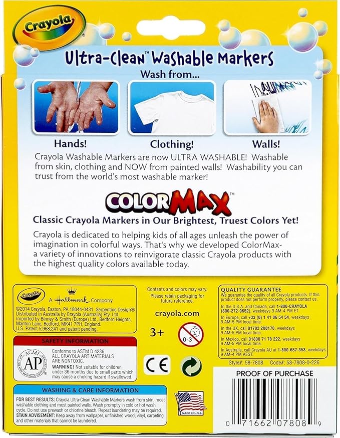 Crayola 8 Ct Broad Line Washable Markers, Assorted Colors, 656820