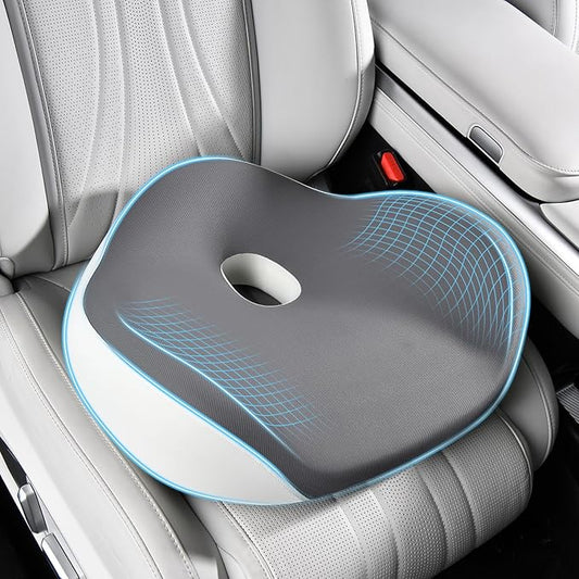 FLORICH Car Seat Cushion for Driving, Memory Foam Seat Cushion for Car Office Chair, Ergonomic Office Seat Chair Cushion for Sciatica Pain Relief, Larger Car Seat Cushion for Trunk - Gray