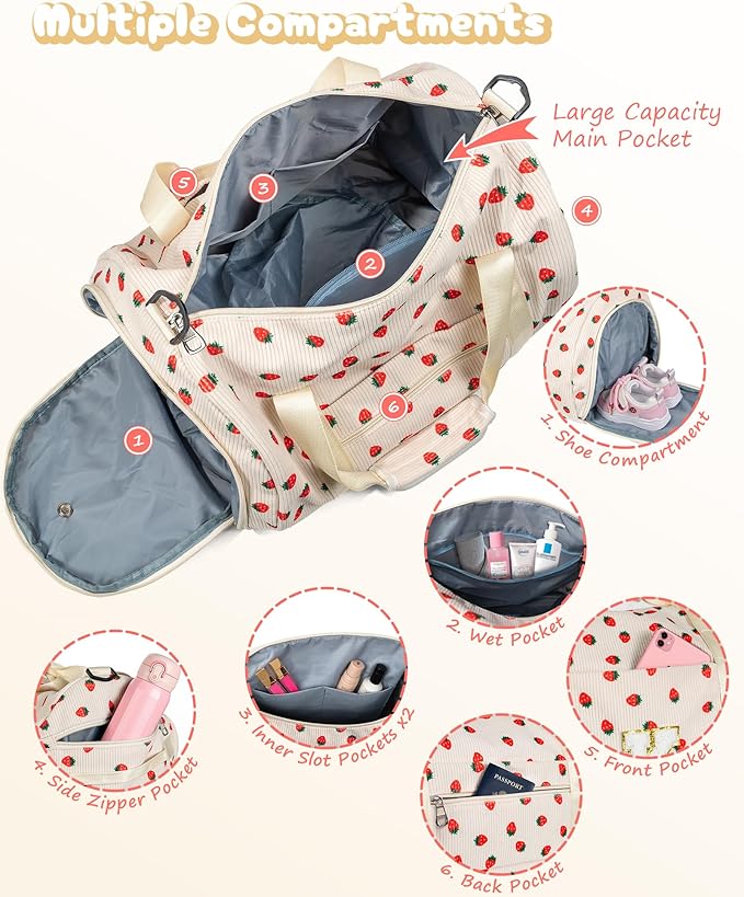 Teenage Girl Gift Ideas, Girls Gym Bag, Kids Personalized Weekend Duffel Bags with Shoe Compartment, Initial Travel Tote with Makeup Bag, Birthday Gift for Sister Neice Grandkids (Letter M)