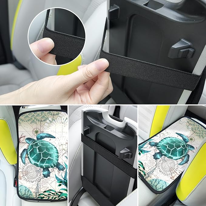Adastrah Universal Car Center Console Cushion Pad,Sea Turtle 2 Car Armrest Pad Car Armrest Seat Box Cover Protector for Most Vehicle, SUV, Truck, Car