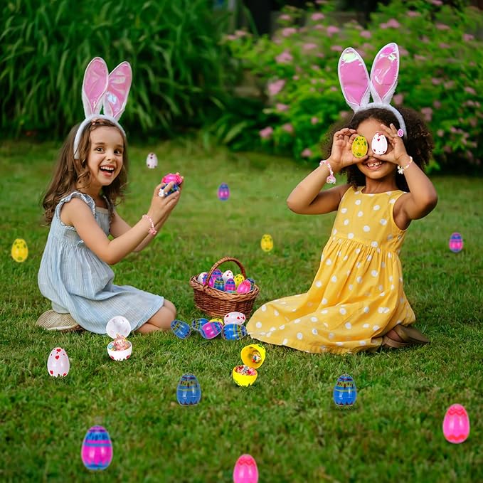 Atonofun 24 Pack Prefilled Easter Eggs with Pretend Girls Jewelry Surprise Toys, Easter Egg Filled with Bracelets Rings for Easter Basket Stuffer, Easter Egg Hunt, Decorations Dress Kit