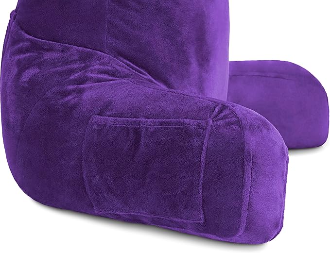 Husband Pillow Purple, Original Reading Pillow in Bed Rest Chair, Shredded Memory Foam Large Lounge Cushion Adult Backrest with Arms, Comfy Back Support for Sit Sitting Up, Washable/Removable Cover