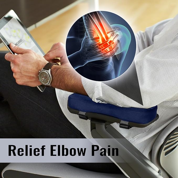 ZNCMRR 2 Pack Office Chair Armrest Pads Covers with Memory Foam Elbow Pillow for Forearm Pressure Relief, Black Arm Rest Covers for Office Chairs, Wheelchair, Comfy Gaming Chair(Blue)