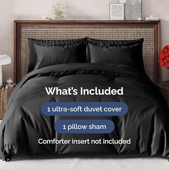 Duvet Cover Twin/Twin XL Size Set - Extra Soft Duvet Cover 68 x 90 with 1 Pillow Sham - Hotel Luxury, Easy Care and Fade Free with Zipper Closures & Ties - Comfy, Cozy Breathable Bedding Set (Black)