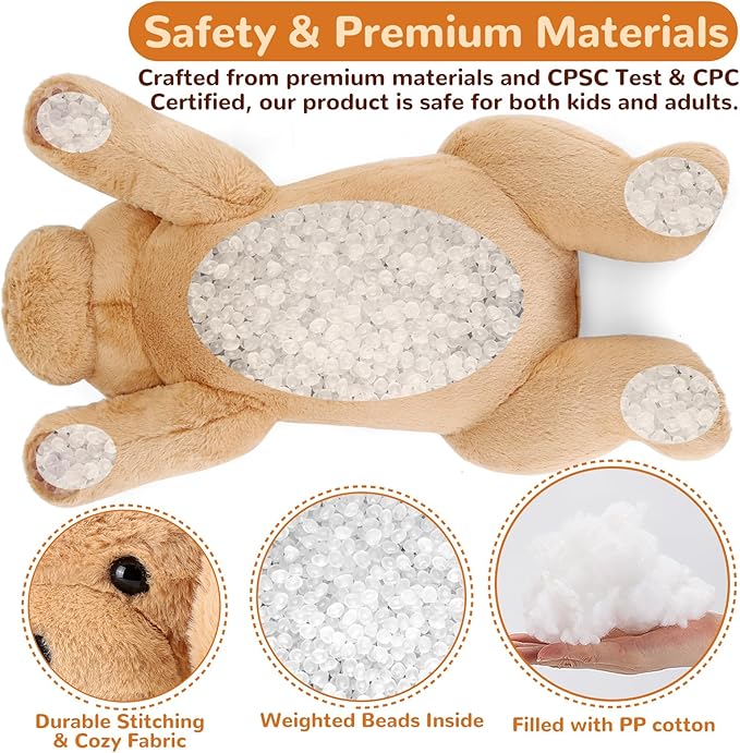 Yellow Lab Weighted Stuffed Animals - 12 Inch 1.0 Pounds Weighted Plushies Labradoodle Stuffed Animal - Small Dog Plush Pillow - Cute Plush Toy Gifts for Kids & Adults (12" 1.0 lbs)