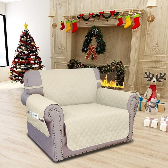 Easy-Going Sofa Slipcover Chair Cover Waterproof Couch Cover Washable Sofa Cover Non-Slip Fabric Furniture Protector with Pocket for Pets Covers Pets Kids Children Dog Cat (Chair, Ivory)