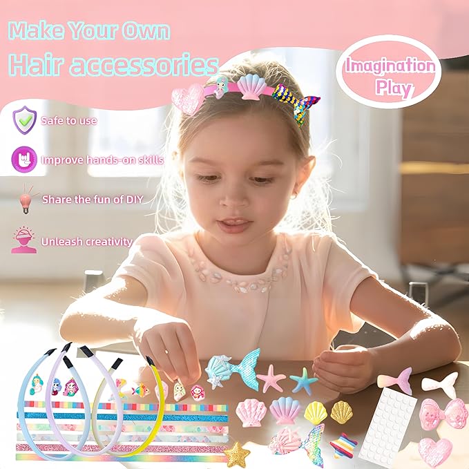 Girls Toy Mermaid Headband Craft for 4-8, Kids DIY Toy Hair Accessories Chrismas Crafts Gifts Set for 4 5 6 7 8 9 10 Years Old Girl Art Craft Sets, Birthday Gift Christmas Stock Stuff for Girls