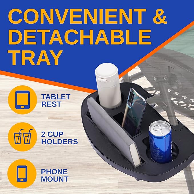 SereneLife Outdoor Adjustable Zero Gravity Lounge Chair Recliner with Foldable Design, Side Table, Cup Holder, Padded Headrest, Weather-Resistant Steel Frame, Breathable Fabric Green and Black