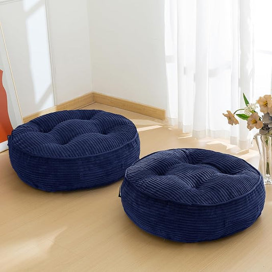 6" Washable Floor Pillow Cushion for Adults, Meditation Cushion Pillow, Large Round Floor Sitting, Removable Tufted Corduroy Cover, for Tatami Living Room or Yoga, 22x22 Inch, 2Pack, Machine Washable