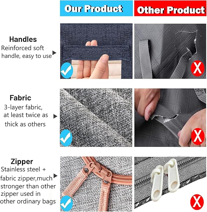 Large Storage Bags,Stackable Clothes Storage Bins with Hold Shape Metal Frame,Foldable Closet Organizer Containers with Zipper,Clear Window,Thick Fabric for Seasonal Clothing,Bedding (3 Pack, 66L)