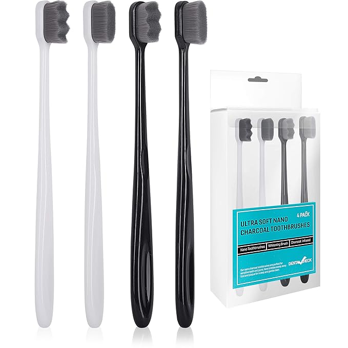 Extra Soft Charcoal Toothbrushes, Nano Toothbrush Sensitive Gums, Soft Bristle Toothbrush Adult Sensitive Teeth, Ultra Soft Toothbrush Extra Protection Gum Care, Charcoal Toothbrush (4 Pack-Charcoal)