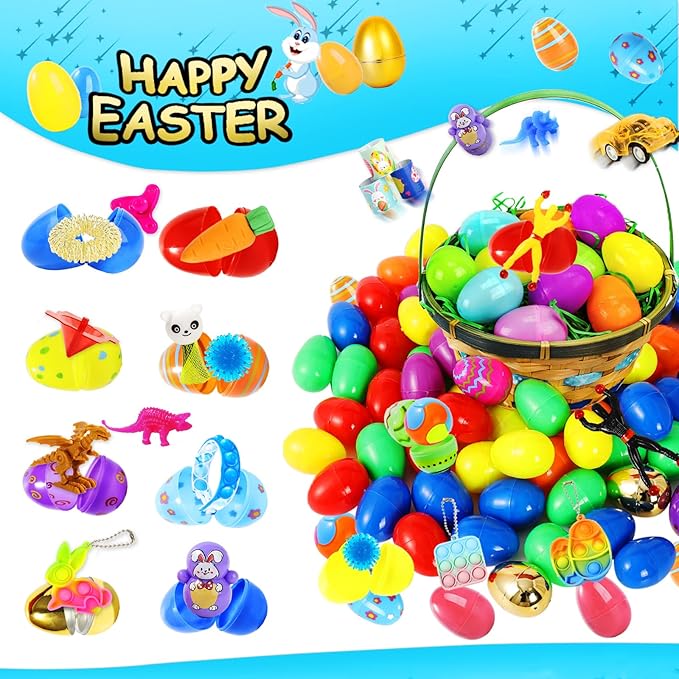 200 Pcs Prefilled Easter Eggs with Toys Inside,Easter Basket Stuffers Gifts in Surprise Eggs,Easter Toys Bulk,Easter Egg Hunt,Prizes Classroom Events,Easter Gifts Bulk,Eggs Fillers,Easte Party Favors
