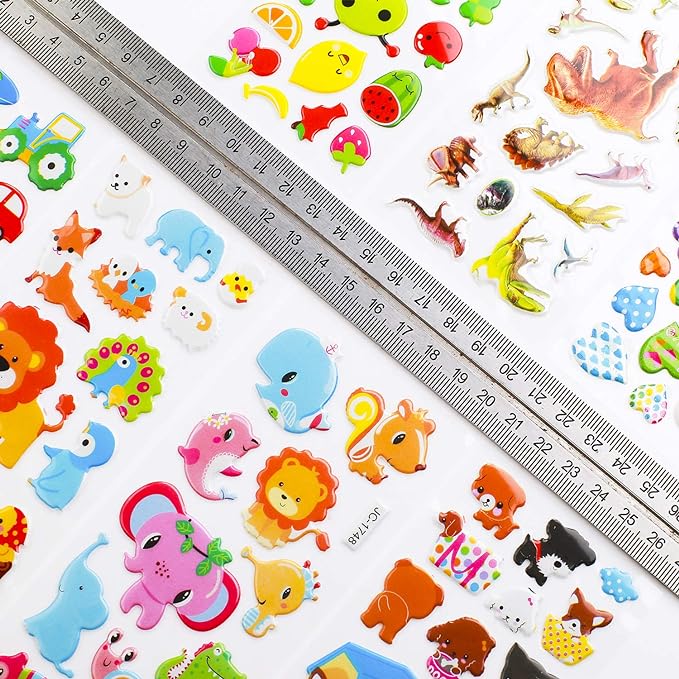 3D Stickers for Kids Toddlers 550+ Vivid Puffy Kids Stickers 24 Different Sheets, Colored 3D Stickers for Boys Girls Teachers, Reward, Craft Scrapbooking